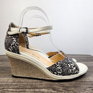 Taryn Rose Black White Floral Wedge Sandals‎ Size 39 or 8.5 Made In Italy Spring